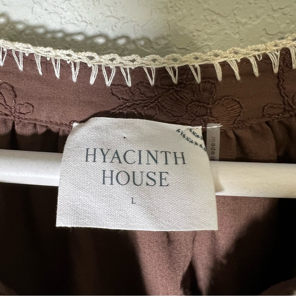 HYACINTH HOUSE Brown Embroidered Trisha Shirt Dress with Pockets Size Large - Picture 8 of 14